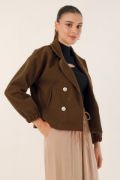 9117 Kruvaze Yaka Crop Ceket - Kahverengi resmi